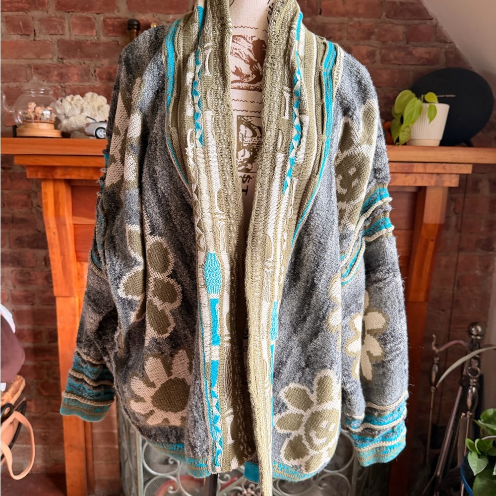 Kimchi Blue Boho Chunky Knit Cardigan Oversized Floral Slouchy Festival Sweater - Picture 5 of 9